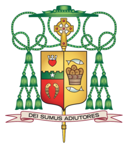 Logotipo da diocese verde, dourado e vermelho