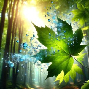 Sunny woods with sunshine and large shiny leaf