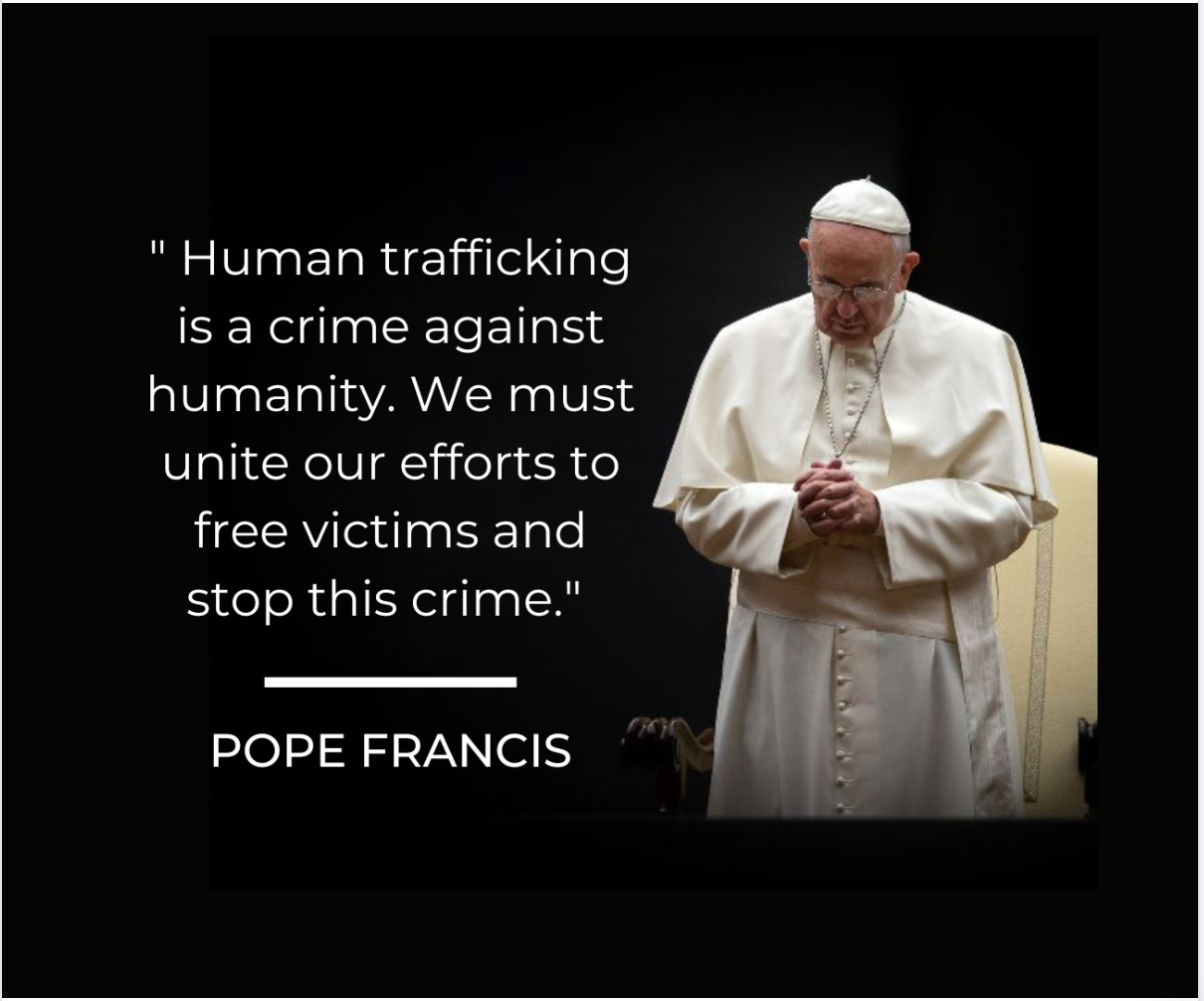 Citação do Papa Francisco sobre o tráfico humano