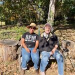 Woman and man sitting under tree